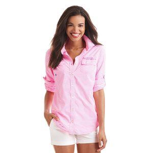 Vineyard Vines Womens 4 Harbor Shirt Pink Striped Long Sleeve Performance UV UPF